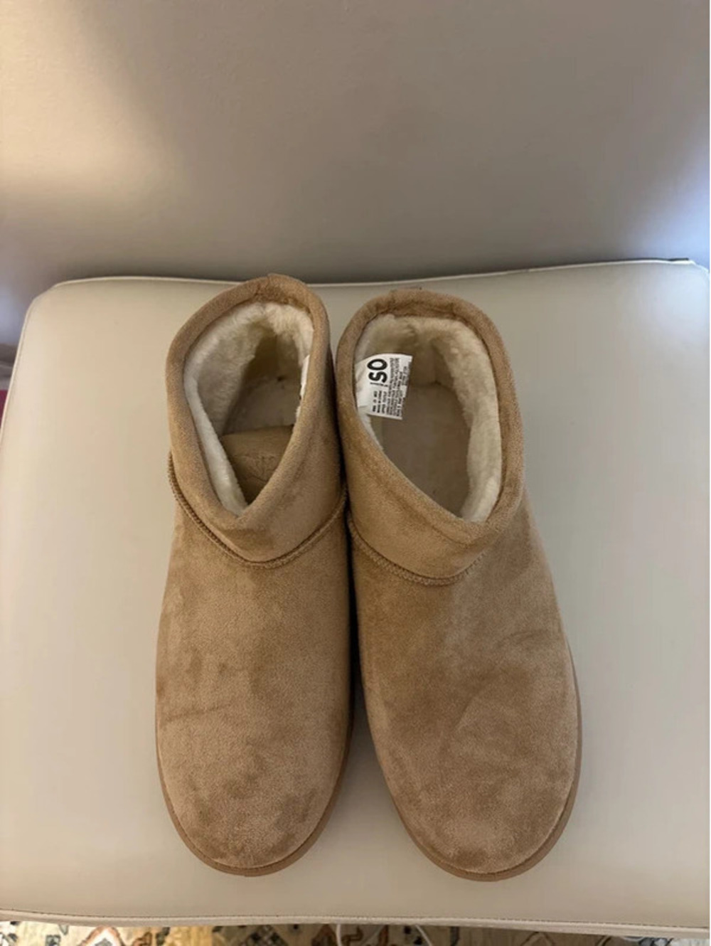 SO Faux Suede Cozy Ankle Boots Beige Women’s Size 8